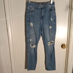 Woman's Very Distressed Jeans Hollister 6R Ultra High-rise Mom Good Stretch Blue